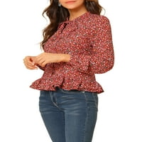 Benzersiz Pazarlık kadın Çiçek Düğme Aşağı Kravat Yay Boyun Fırfır Etek Bluz Gömlek