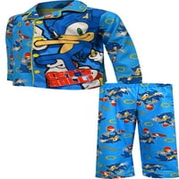 Sonic the Hedgehog Erkek Uzun Kollu Uzun Pantolon Kaban Seti, 2'li Pijama Takımı Beden 4-12
