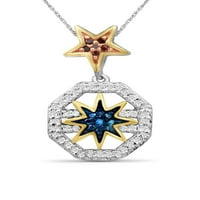 Jewellersclub Karat T.W. Çok renkli Elmas Üç Ton Gümüş Yıldız Sekizgen Kolye