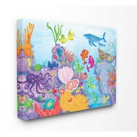 Çocuk Odası tarafından Stupell Renkli Okyanus Deniz Yaşamı Balık Mavi Mor Çocuk Kreş Boyama Tuval Duvar Sanatı Cumartesi