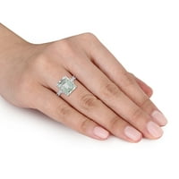 Miabella kadın 5-CT Sekizgen Yeşil Kuvars ve Yuvarlak Beyaz Topaz Gümüş kokteyl yüzüğü