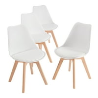 Minderli Modern Kova Koltuk Yemek Sandalyeleri, 4'lü Set, Doğal Kaplama Ayaklı Beyaz
