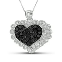 Jewellersclub Ayar Gümüş Kalp Kolye, Karat Siyah Beyaz Pırlantalı