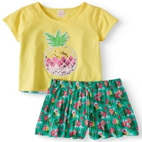 Wonder Nation Tropikal Meyve Tişört ve Pileli Kısa, 2 Parça Kıyafet Seti