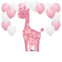 Zürafa ile Pembe ve Beyaz Balonlar Parti Dekor Kiti