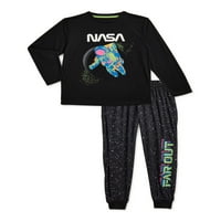 Üzerinde Uyu Erkek NASA Uzun Kollu Karanlıkta Parlayan Pijama Pantolon Seti, 2 Parça, 4-18 Beden