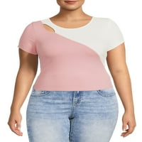Sınır Yok Gençlerin Artı Boyutu Asimetrik Renk Bloğu T-Shirt
