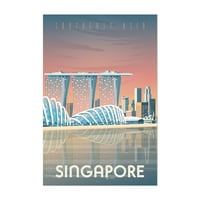 Singapur Minimal Gece Manzarası 16 20 Çerçevesiz Duvar Sanatı Baskısı