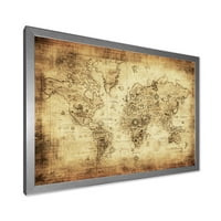 Designart 'Antik Dünya Haritası IV' Vintage Çerçeveli Sanat Baskı