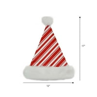Kırmızı Beyaz Çizgili Kadife Noel Şapkası, W in H