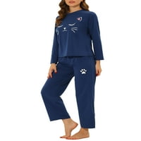 Benzersiz Pazarlık kadın Pijama Gecelik Kedi Baskı üstler ve pantolonlar Salonu Pijama Setleri