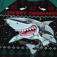 Tatil Zamanı Erkek Noel Köpekbalığı Pijama Takımı, 2'li Paket, Bedenler 4'lü & Husky