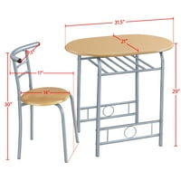 Easyfashion 3 Parçalı Yuvarlak yemek masası seti Mutfak Masası Seti Depolama Rafı, Doğal