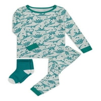 Üzerinde Uyu Yürümeye Başlayan Çocuklar Çoraplı Dar Kesim Pijama Takımı - Dinos