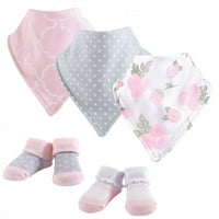 Hudson Bebek Bebek Kız Pamuk Önlük ve Çorap Seti 5pk, Pembe Gül, Bir Boyut