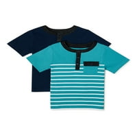 Wonder Ulus Bebek ve Yürümeye Başlayan Çocuk Katı ve Çizgili Henley T-Shirt Çoklu, 2'li Paket, Boyutları 12M-5T