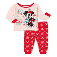 Minnie Mouse Noel Tatili Toddler Kız Pamuklu Pijama Takımı, 2 Parça, Beden 12M-5T