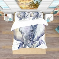 Designart 'Baby Elephant Blue Watercolor' Tropikal Nevresim Takımı