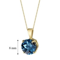 2. ct Yuvarlak Londra Mavi Topaz Kolye Kolye 14 K Sarı Altın, 18