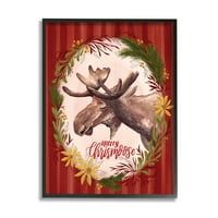 Mutlu Chris-geyik tatil çelenk rustik hayvan Cinas çerçeveli resim sanatı baskılar