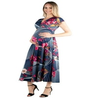 24seven Konfor Giyim Çiçek İmparatorluğu Bel V Yaka Annelik Maxi Elbise