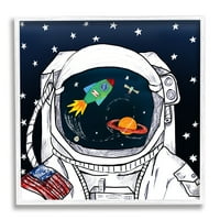 Stupell Sanayi ABD Astronot Takım Elbise Uzay Galaxy Yansıma Grafik Sanat Beyaz Çerçeveli Sanat Baskı Duvar Sanatı,