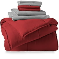 Bir Çantada Çıplak Ev Mikrofiber 7 Parçalı Kırmızı ve Açık Gri Yatak, Full XL