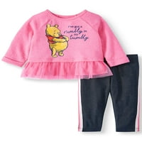 Disney Winnie the Pooh Bebek Kız Uzun Kollu Tül Fırfır Tunik ve Legging, Kıyafet Seti