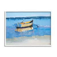 Stupell Sanayi Satır Tekne Mavi Kıyı Kıyı Plaj Manzara Boyama Çerçeveli sanat Baskı Duvar Sanatı, 20x16, Craig Trewin