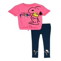 Çocuklar Garanimals Kızlar Snoopy Grafikli Tişört ve Baskılı Tayt, 2 Parça Kıyafet Seti, 4-10 Beden