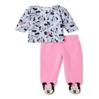 Minnie Mouse Kız Bebek Kıyafeti Hırka Ceket ve Ayaklı Pantolon, 2 Parça Set